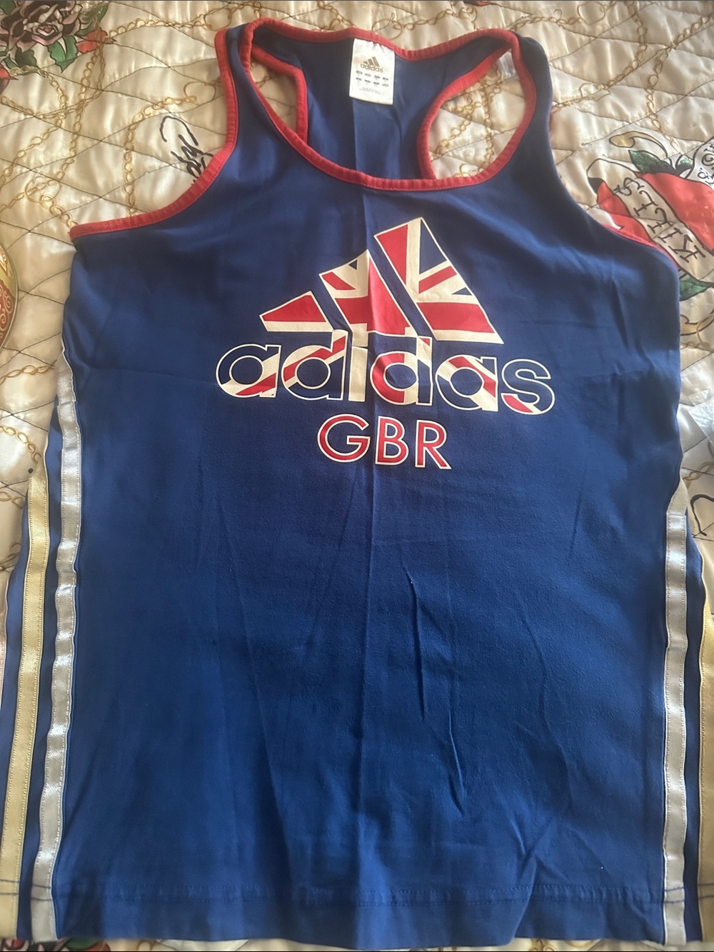 adidas Blue Tank Top with Red Trim and Union Jack Logo